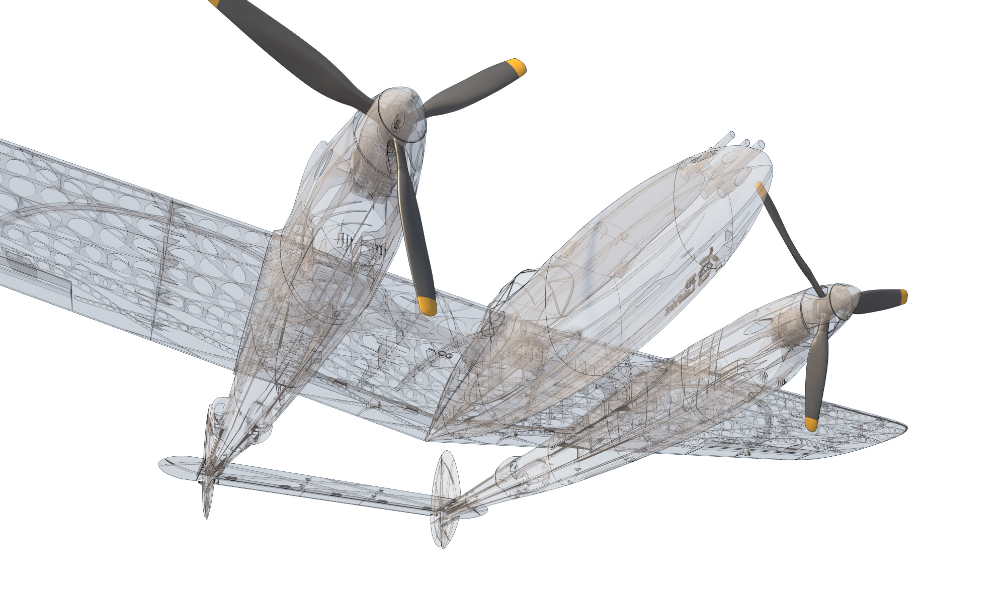 3D vytištěný model Lockheed P-38 Lightning (verze: stříbrný+ bez podvozku)